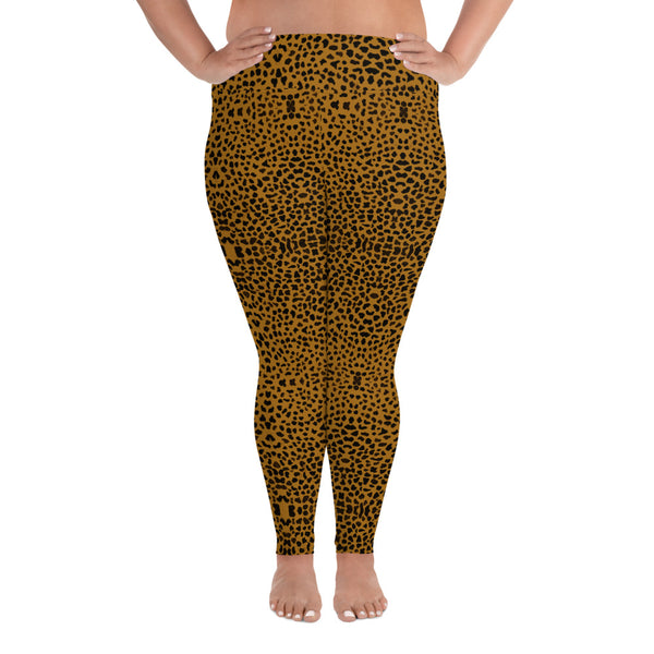 Cheetah Plus Size Leggings, Women's Animal Print Yoga Pants-Made in USA/EU-Heidi Kimura Art LLC-Heidi Kimura Art LLC Cheetah Plus Size Leggings, Women's Animal Print High Waist Premium Women's Long Yoga Tights Pants Plus Size Leggings- Made in USA (US Size: 2XL-6XL)