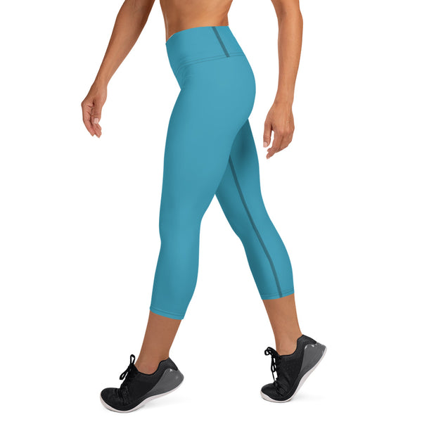 Blue Women's Yoga Capri Leggings, Solid Color Capris Tights-Made in USA/EU-Heidi Kimura Art LLC-Heidi Kimura Art LLC