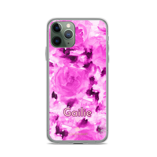 Pink Floral Custom Name iPhone Case, Rose Personalized Phone Case-Heidi Kimura Art LLC-iPhone 11 Pro-Heidi Kimura Art LLC