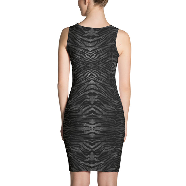 Black Tiger Stripe Print Dress, Animal Print Women's Sexy Dress-Made in USA/EU-Heidi Kimura Art LLC-Heidi Kimura Art LLC