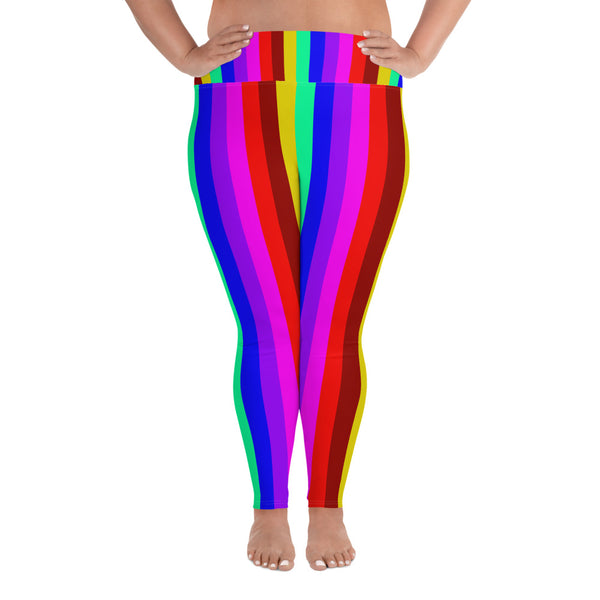 Rainbow Vertical Stripe Women's High Waist Ankle Length Plus Size Leggings-Women's Plus Size Leggings-2XL-Heidi Kimura Art LLC