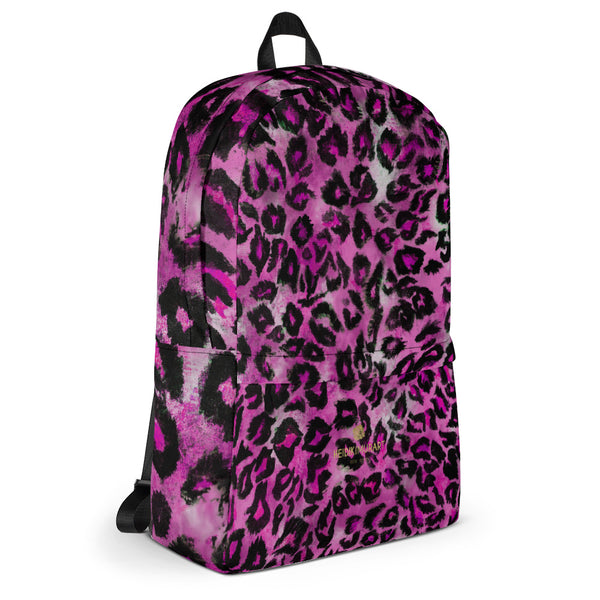 Pink Leopard Animal Print Designer Premium Backpack School Travel Bag- Made in USA/EU-Backpack-Heidi Kimura Art LLC