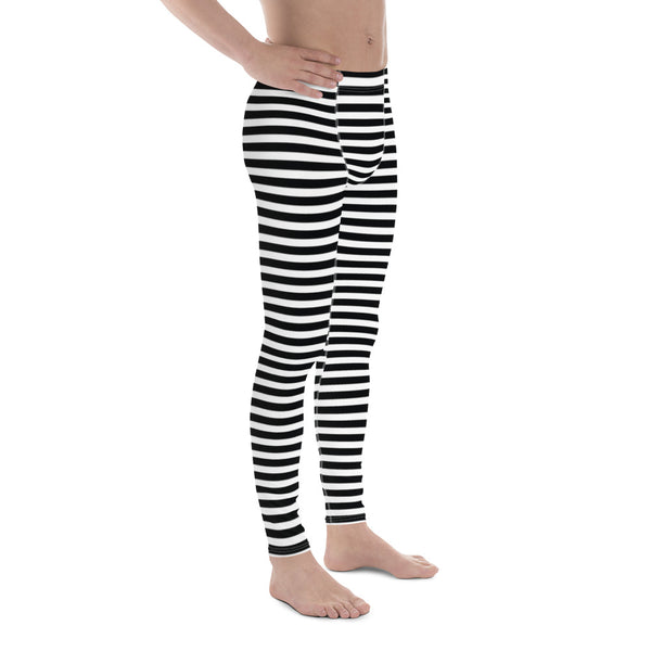 Classic Horizontal Striped Men's Leggings, Modern Essential Men Run Tights-Heidikimurart Limited -Heidi Kimura Art LLC