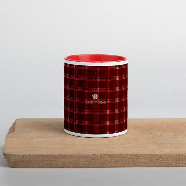Red Plaid Print Cup, Mug with Color Inside, Microwave Dishwasher Safe-Heidi Kimura Art LLC-Red-Heidi Kimura Art LLC