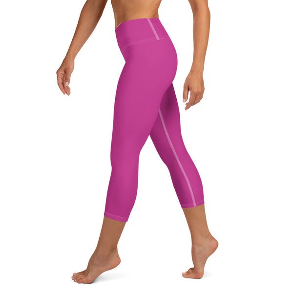 Hot Pink Bridesmaid Print Premium Yoga Capri Leggings-Made in USA-Capri Yoga Pants-Heidi Kimura Art LLC