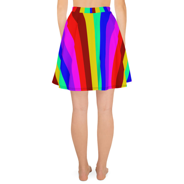 Hippie Rainbow Gay Pride Print High-Waisted Women's Skater Skirt-Made in USA/EU-Skater Skirt-Heidi Kimura Art LLC