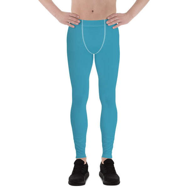 Deep Sky Blue Solid Color Premium Men's Leggings Spandex Meggings- Made in USA/EU-Men's Leggings-XS-Heidi Kimura Art LLC