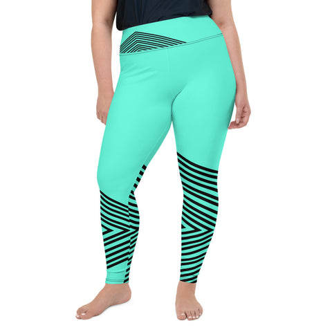 Blue Striped Plus Size Leggings, Women's Modern Yoga Pants- Made in USA/EU-Heidi Kimura Art LLC-2XL-Heidi Kimura Art LLCBlue Striped Plus Size Leggings, Sporty Modern Women's Premium High Rise Ankle Length Plus Size Leggings - Made in USA/EU (US Size: 2XL-6XL)