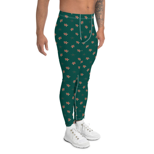 Gingerbread Christmas Holiday Men's Leggings, Xmas Party Meggings Running Tights-Heidikimurart Limited -Heidi Kimura Art LLC Gingerbread Christmas Holiday Men's Leggings, Festive Xmas Rave Party Sexy Meggings Men's Workout Gym Tights Leggings, Men's Compression Tights Pants - Made in USA/ EU/ MX (US Size: XS-3XL) Costume Party Meggings