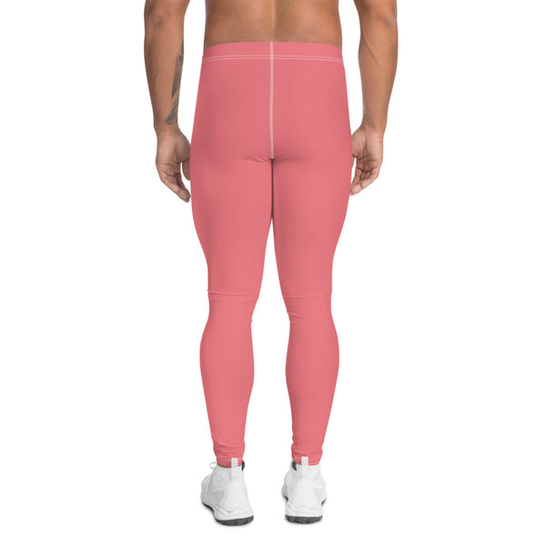 Peach Pink Men's Leggings, Solid Color Meggings Compression Run Tights-Made in USA/EU-Heidi Kimura Art LLC-Heidi Kimura Art LLC