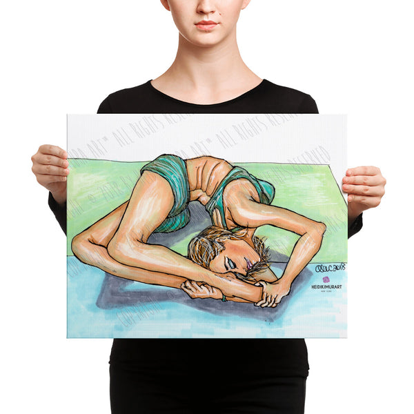 Green Cool Yoga Female Art Back-bend Illustration Canvas Art Print - Made in USA-Art Print-16×20-Heidi Kimura Art LLC