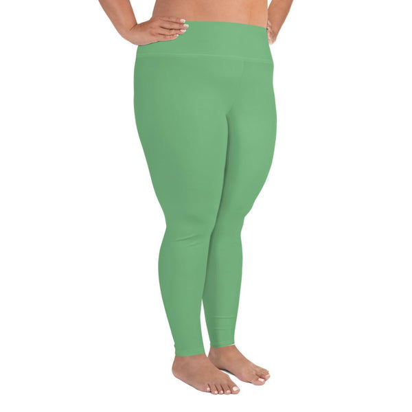 Mint Pastel Green Solid Color Print Best Good Quality Plus Size Leggings- Made in USA/EU-Women's Plus Size Leggings-Heidi Kimura Art LLC
