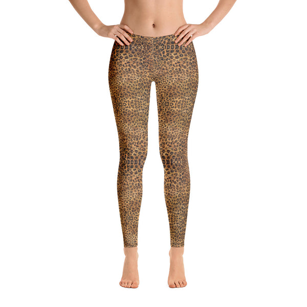 Brown Leopard Women's Leggings, Animal Print Fancy Dressy Tights-Made in USA/EU-Heidi Kimura Art LLC-Heidi Kimura Art LLC
