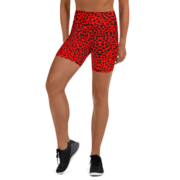 Red Cheetah Yoga Shorts, Animal Print Women's Short Tights-Made in USA/EU-Heidi Kimura Art LLC-Heidi Kimura Art LLC Red Cheetah Yoga Shorts, Animal Print Women's Elastic Stretchy Shorts Short Tights -Made in USA/EU (US Size: XS-3XL) Plus Size Available, Tight Pants, Pants and Tights, Womens Shorts, Short Yoga Pants