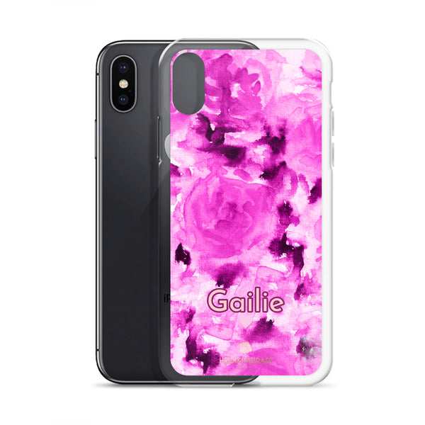 Pink Floral Custom Name iPhone Case, Rose Personalized Phone Case-Heidi Kimura Art LLC-Heidi Kimura Art LLC