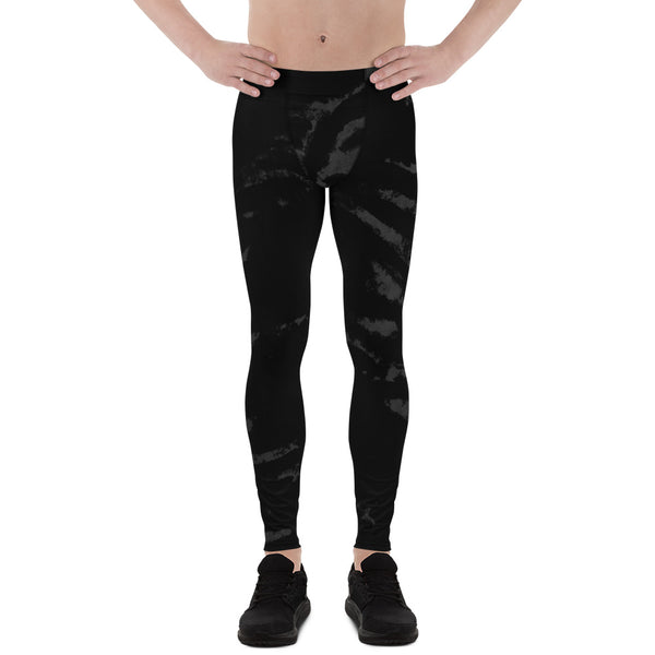 Black Tiger Stripe Print Meggings, Men's Running Leggings Run Tights- Made in USA/EU-Men's Leggings-XS-Heidi Kimura Art LLC