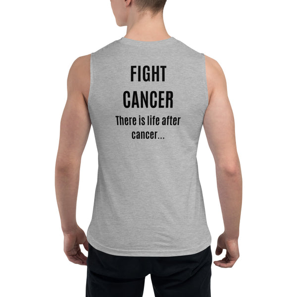 Fight Cancer Unisex Soft Sleeveless White/Grey Muscle Shirt (US Size: S-2XL)-Unisex Sleeveless Muscle Shirt-Heidi Kimura Art LLC