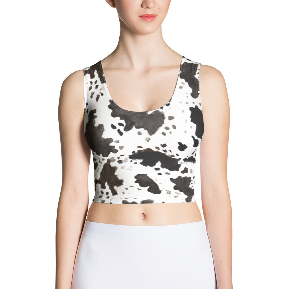 Cow Print Women's Crop Top, Animal Stretchy Crew Neck Fitted Crop Tank Top  Sleeveless | Heidikimurart Limited