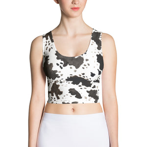 Cow Print Animal Stretchy Crew Neck Women's Fitted Crop Tank Top Sleeveless-Crop Tank-XS-Heidi Kimura Art LLC