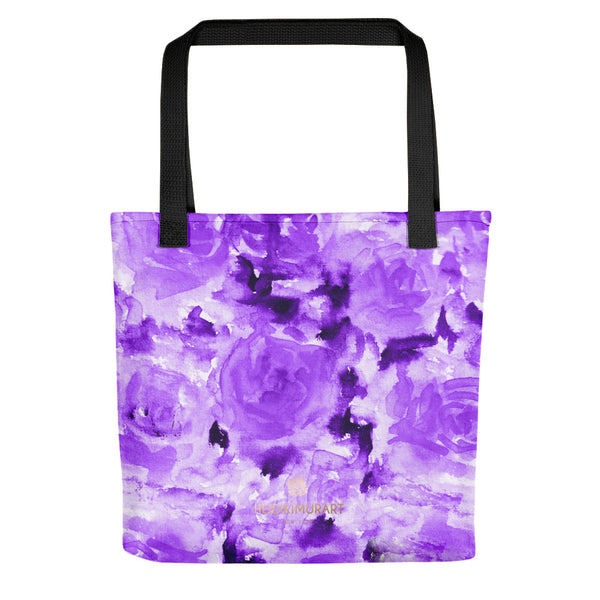 Dark Violet Purple Rose Floral Designer 15" x 15" Printed Tote Bag - Made in USA/EU-Tote Bag-Heidi Kimura Art LLC