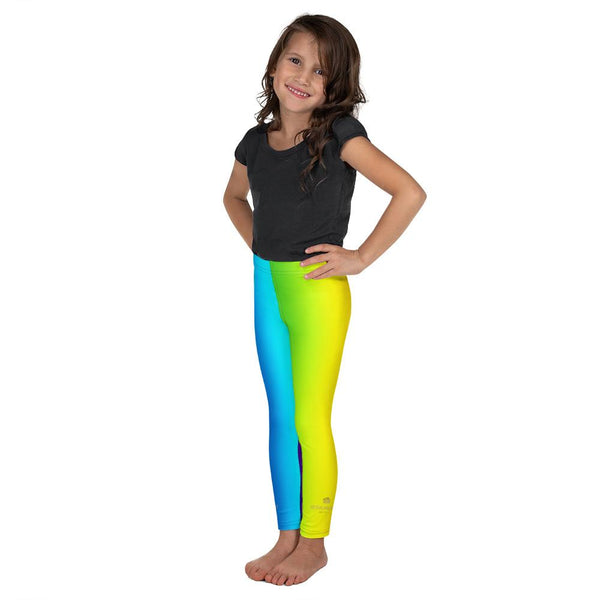 Vibrant Colorful Rainbow Ombre Print Premium Kid's Leggings- Made in USA/ EU-Kid's Leggings-Heidi Kimura Art LLC