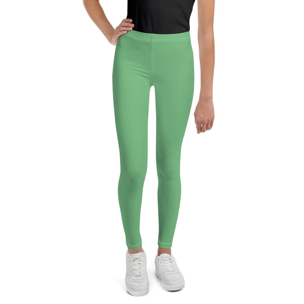 Pastel Green Solid Color Premium Youth Leggings Compression Tights ...