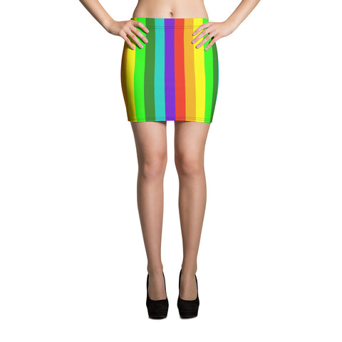 Rainbow Stripe Print Mini Skirt, Striped Women's Festival Gay Pride Skirt-Made in USA/EU-Mini Skirt-XS-Heidi Kimura Art LLC
