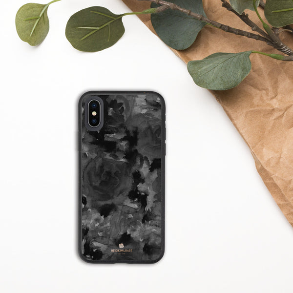 Black Floral Eco-Friendly iPhone Case, Biodegradable Phone Case-Heidi Kimura Art LLC-iPhone X/XS-Heidi Kimura Art LLC