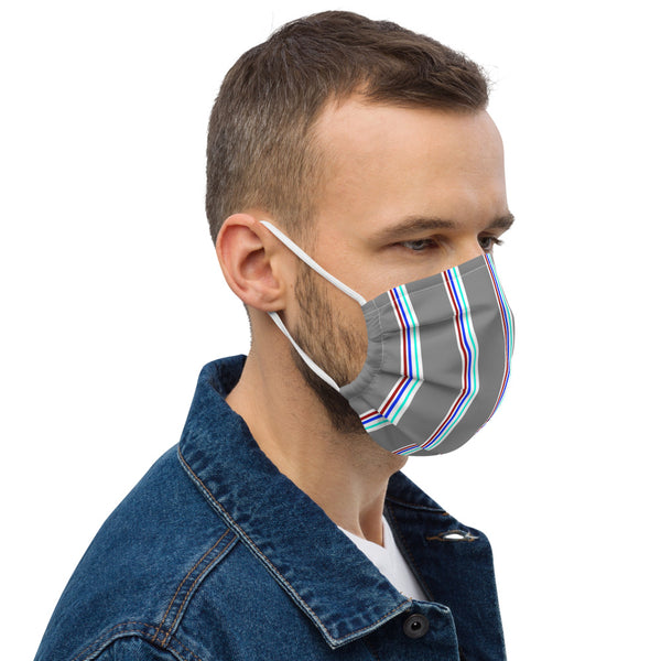 Grey Striped Premium Face Mask, Non-Medical Face Coverings-Heidikimurart Limited -Heidi Kimura Art LLC