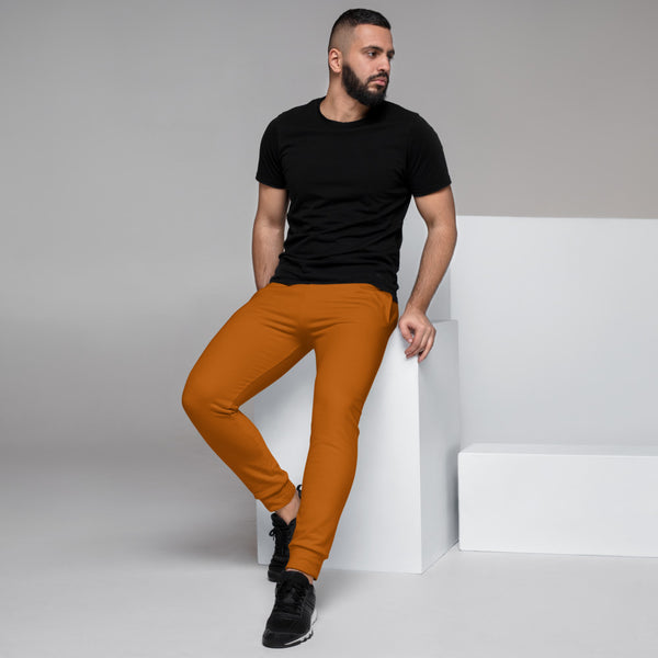 Brown Designer Men's Joggers, Best Brown Solid Color Sweatpants For Men, Modern Slim-Fit Designer Ultra Soft & Comfortable Men's Joggers, Men's Jogger Pants-Made in EU/MX (US Size: XS-3XL)