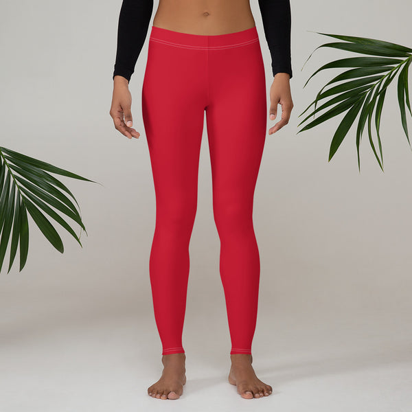 Red Solid Color Women's Leggings, Fashion Casual Tights-Made in USA/EU-Heidi Kimura Art LLC-Heidi Kimura Art LLC