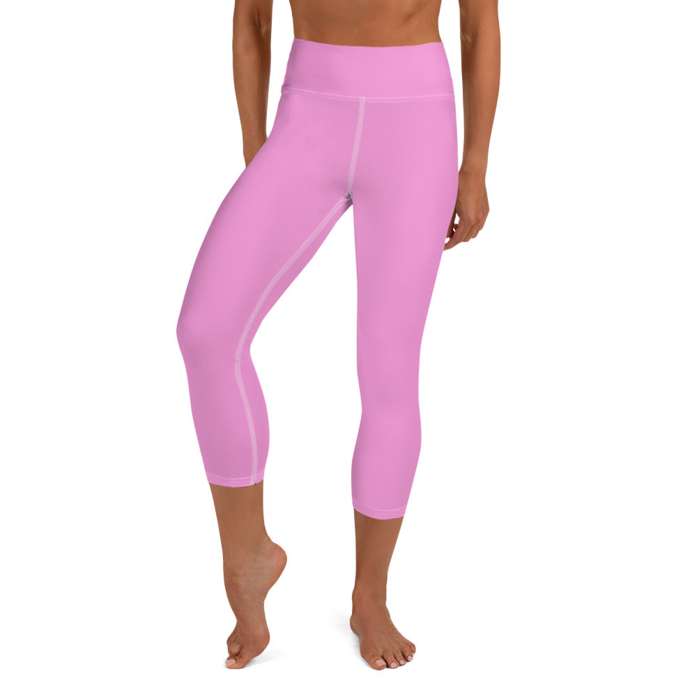 Light Solid Baby Pink Color Print Women's Yoga Capri Leggings Pants- Made in USA/ EU-Capri Yoga Pants-XS-Heidi Kimura Art LLC