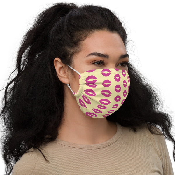 Pink Lips Premium Face Mask, Designer Non-Medical Funny Face Covering-Heidikimurart Limited -Heidi Kimura Art LLC