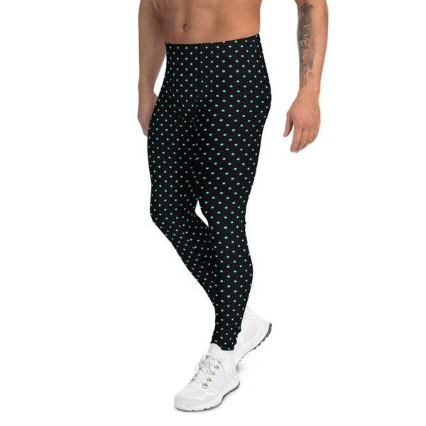 Blue Polka Dots Men's Leggings, Classic Dotted Black Soft Sexy Meggings Men's Workout Gym Tights Leggings, Men's Compression Tights Pants - Made in USA/ EU (US Size: XS-3XL) 