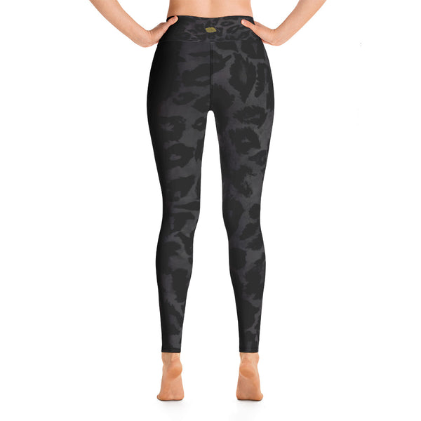 Women's Black Leopard Print Leggings, Animal Print Long Yoga Pants-Made in USA/EU-Leggings-2XL-Heidi Kimura Art LLC