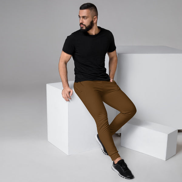 Earth Brown Designer Men's Joggers, Best Dark Brown Solid Color Sweatpants For Men, Modern Slim-Fit Designer Ultra Soft & Comfortable Men's Joggers, Men's Jogger Pants-Made in EU/MX (US Size: XS-3XL)