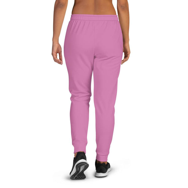 Rosy Pink Solid Color Print Premium Women's Slim Fit Sweatpants Joggers- Made in EU-Women's Joggers-Heidi Kimura Art LLC