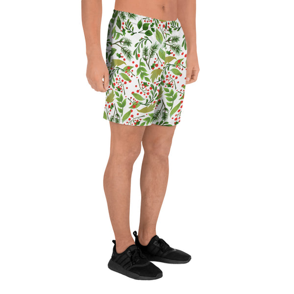 Christmas Floral Print Premium Slim Fit Men's Athletic Long Shorts- Made in Europe-Men's Long Shorts-Heidi Kimura Art LLC Christmas Floral Men's Shorts, Christmas Floral Print Premium Slim Fit Men's Athletic Long Fashion Shorts (US Size: XS-3XL) Made in Europe