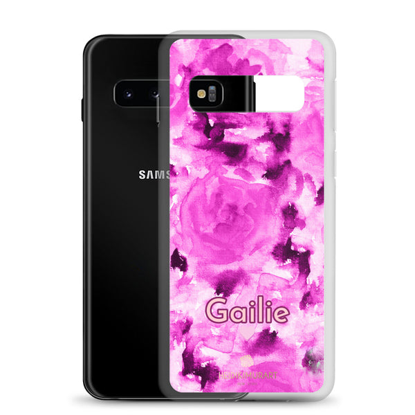 Pink Rose Floral Samsung Case, Personalized Custom Name Flower Print Phone Case-Heidi Kimura Art LLC-Heidi Kimura Art LLC