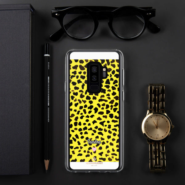 Yellow Leopard Print Samsung Case, Personalized Custom Name Phone Case-Heidi Kimura Art LLC-Samsung Galaxy S9+-Heidi Kimura Art LLC