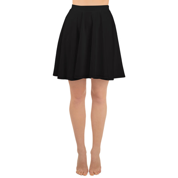 Minimalism Solid Black Mid Thigh High-Waist Women's Skater Skirt -Made in USA/EU-Skater Skirt-XS-Heidi Kimura Art LLC