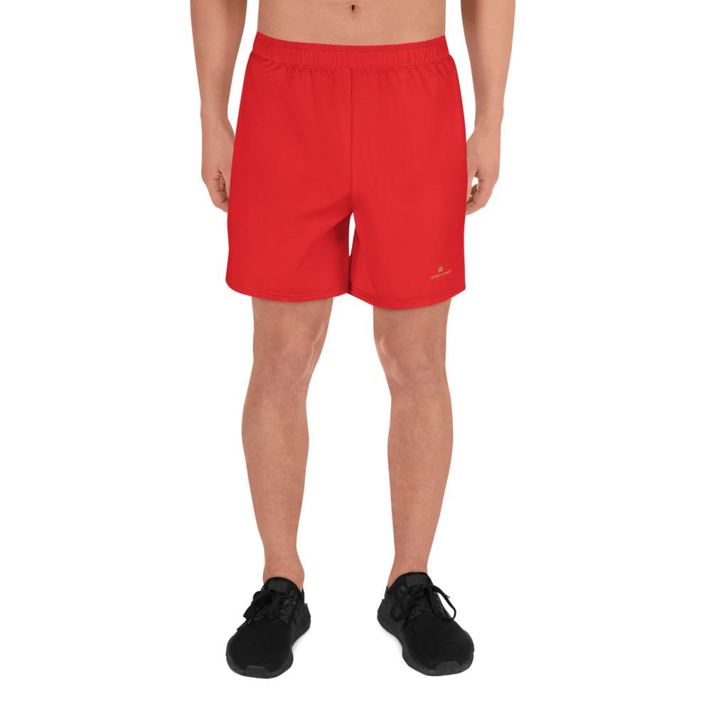 Red Solid Color Print Premium Men's Athletic Long Shorts - Made in Europe-Men's Long Shorts-XS-Heidi Kimura Art LLC