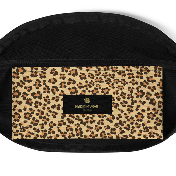 Brown Leopard Print Fanny Pack, Animal Print Premium Shoulder/ Waist Belt Bag- Made in USA/EU-Fanny Pack-Heidi Kimura Art LLC