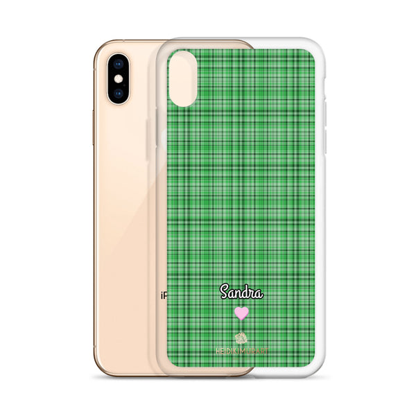 Personalized Green Plaid iPhone Case, Custom Name Tartan Print Phone Case-Heidi Kimura Art LLC-Heidi Kimura Art LLC