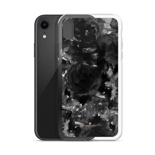 Black Floral Rose iPhone Case, Abstract Watercolor Phone Case-Printed in USA/EU-Heidi Kimura Art LLC-Heidi Kimura Art LLC