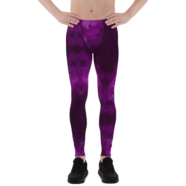 Purple Abstract Men's Leggings, Tie Dye Print Meggings-Made in USA/EU-Heidi Kimura Art LLC-Heidi Kimura Art LLC Purple Abstract Men's Leggings, Tie Dye Print Men's Leggings Tights Pants - Made in USA/EU (US Size: XS-3XL)Sexy Meggings Men's Workout Gym Tights Leggings
