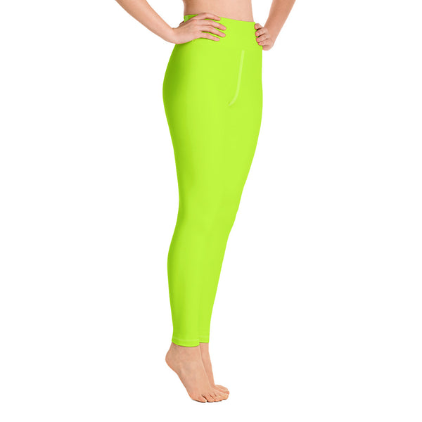 Women's Neon Green Solid Color Active Wear Fitted Leggings Sports Long Yoga Pants-Leggings-Heidi Kimura Art LLC Neon Green Women's Leggings, Women's Neon Green Solid Color Active Wear Fitted Sports Leggings Sports Long Yoga & Barre Pants - Made in USA/EU (US Size: XS-6XL)