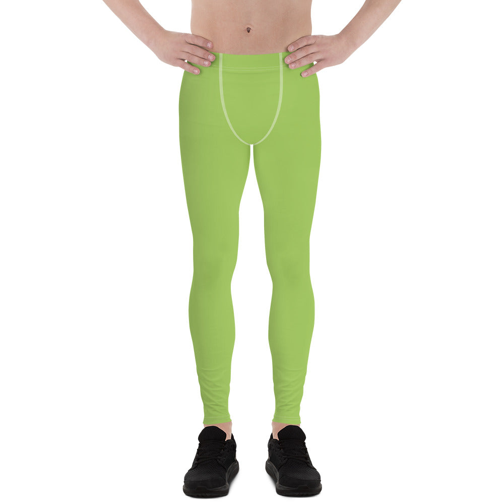 Light Green Solid Color Meggings, Green Compression Men Tights Men's Best  Premium Leggings