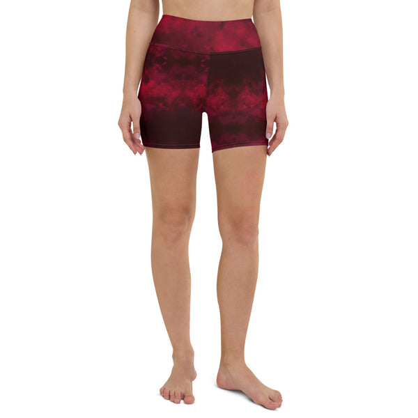 Red Abstract Women's Yoga Shorts-Heidikimurart Limited -Heidi Kimura Art LLC Red Abstract Women's Yoga Shorts, Designer Wine Red Workout Gym Tights, Premium Quality Women's High Waist Spandex Fitness Workout Yoga Shorts, Yoga Tights, Fashion Gym Quick Drying Short Pants With Pockets - Made in USA/EU/MX (US Size: XS-XL) Yoga Bottoms, Yoga Clothes, Activewewar, Best Women's Yoga Shorts, Women's Athletic Shorts, Running, Workout, Yoga Tights