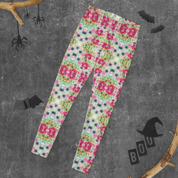 Pink Rose Floral Leggings-Heidikimurart Limited -Heidi Kimura Art LLC